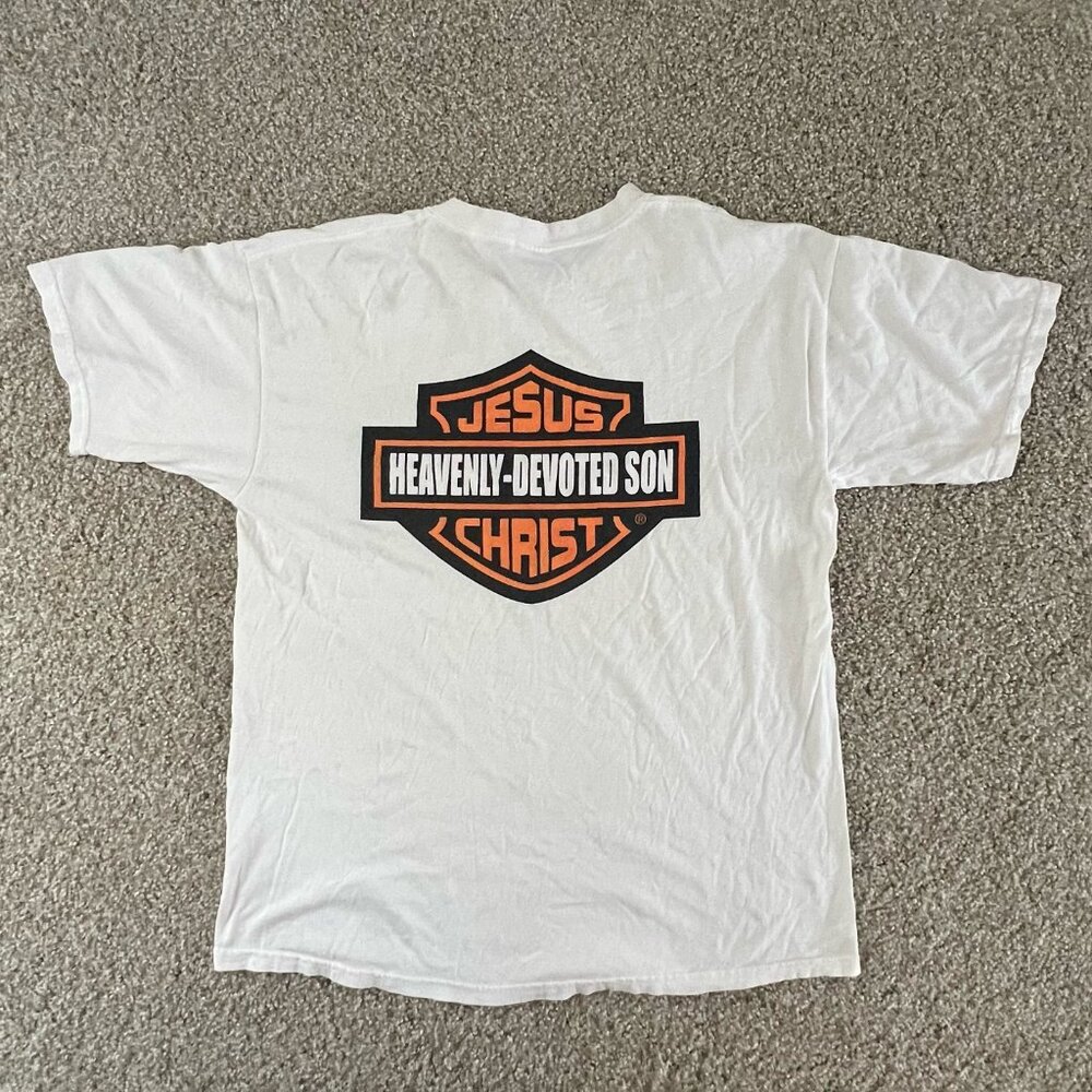 Y2K Jesus Christ Heavenly Devoted Son Harley Davidson God Bible Holy Sz L